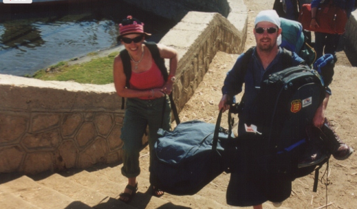James carrying Alyson's bags up the stairs during that trip to Egypt James carrying Alyson's bags up the stairs during that trip to Egypt