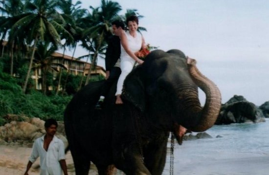 Alyson and james on an elephant at their wedding in Sri Lanka Alyson and james on an elephant at their wedding in Sri Lanka