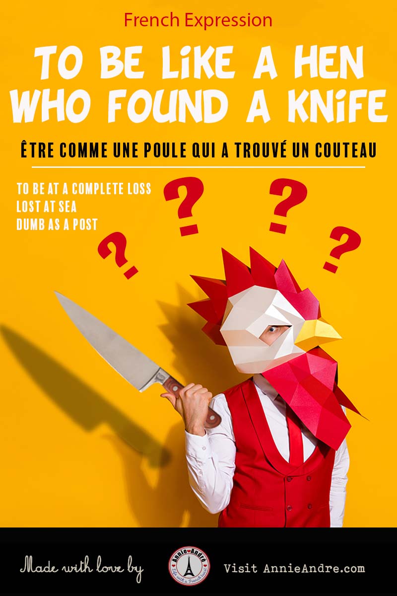 French Idiom / French expression: To be like a hen who found a knife (Être comme une poule qui a trouvé un couteau)