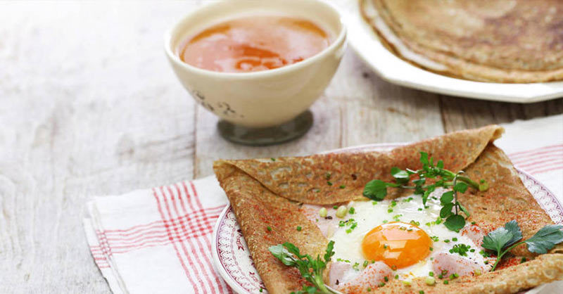 A popular galette (buckwheat crepe) is the Galette complète, filled with ham, emmental cheese and a sunny side egg. A popular galette (buckwheat crepe) is the Galette complète, filled with ham, emmental cheese and a sunny side egg.