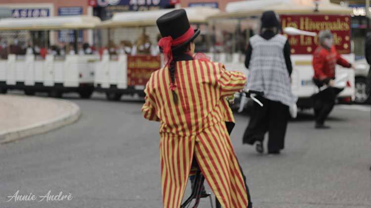 Christmas in La Garde France Clown Rodin bike in La Garde France during Christmas festivities