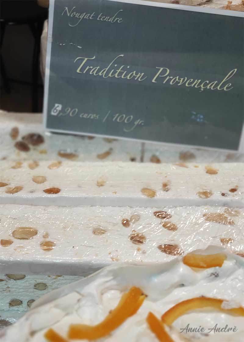 Nougat, a popular Christmas market food in France Photo of Nougat candy a popular French Christmas market food