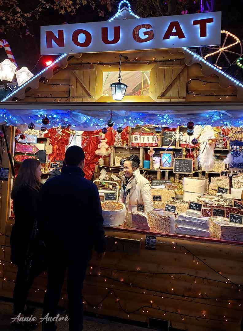 Nougat, a popular Christmas market food in France photo of Nougat chalet in Montpellier France Christmas market