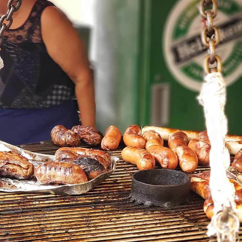 sausages, boudin blanc are popular Christmas foods at French Christmas markets sausages, boudin blanc are popular Christmas foods at French Christmas markets